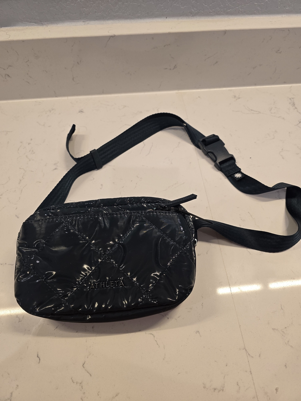 Athleta Black Quilted Crossbody Belt Bag